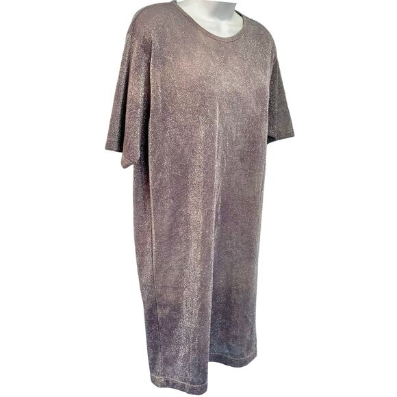 Vintage 90s Purple Swirl Glitter Short Sleeve Blouse Long Tee Shirt Top Size M - Picture 3 of 8